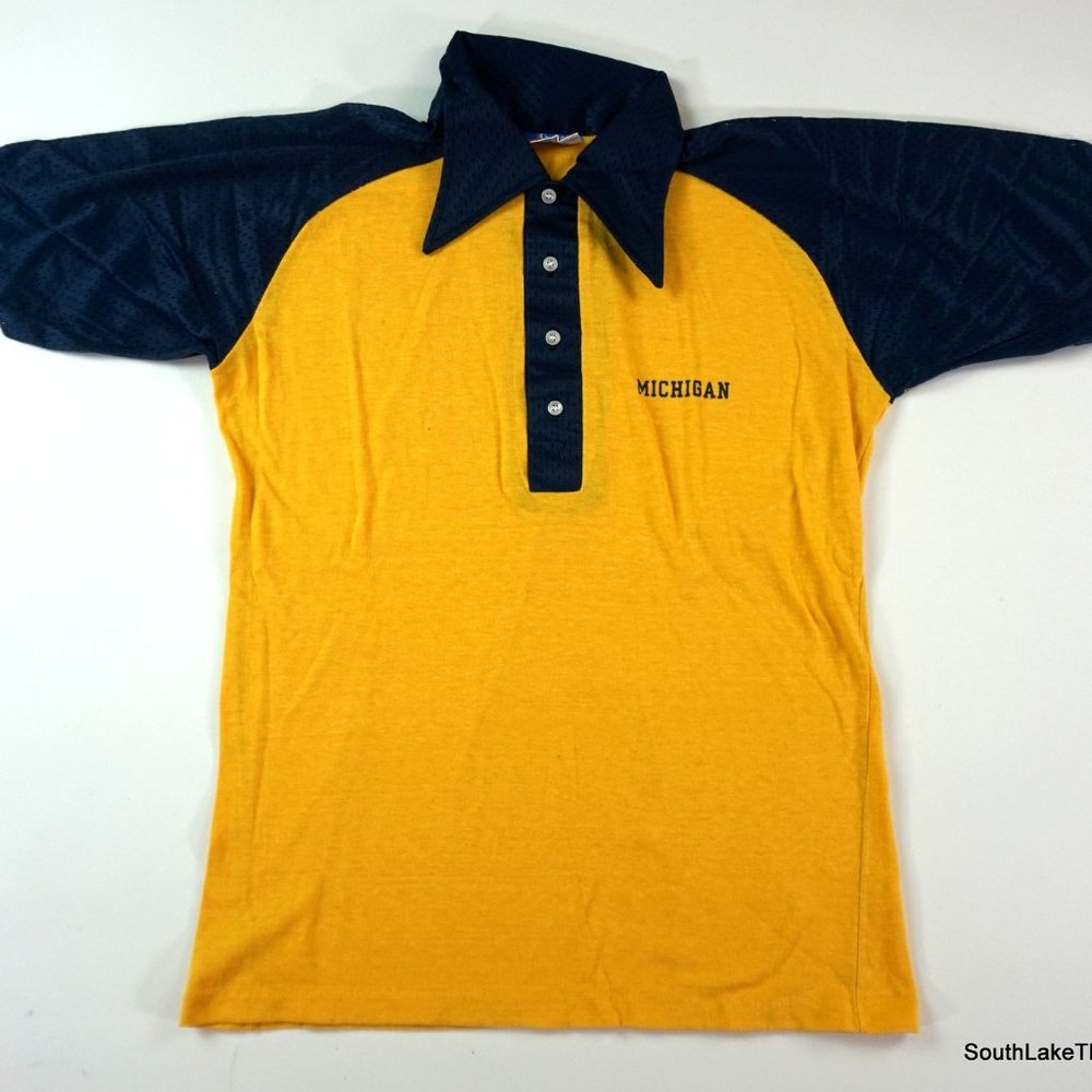 VTG Michigan Wolverines Champion Locker Room Tops Jersey Polo Adult Sz XL